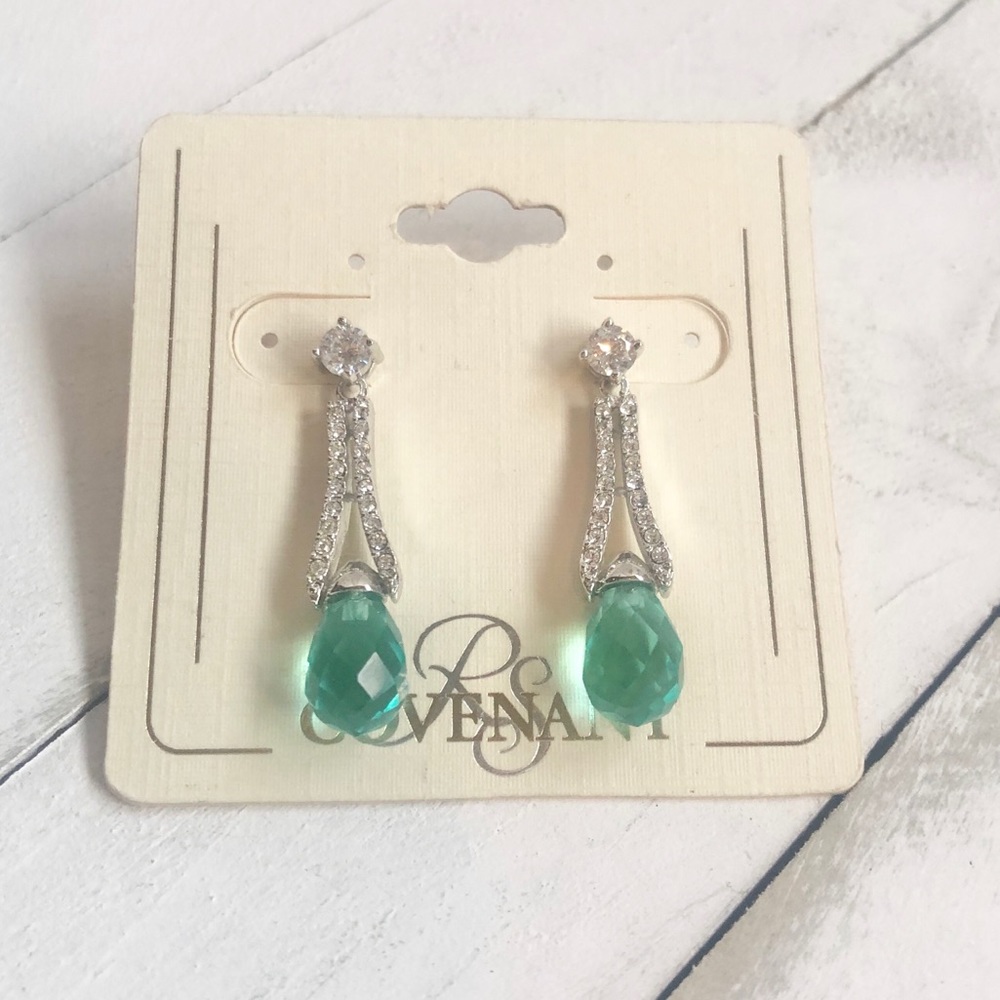 NWT RS Covenant Blue Zircon Cubic Zirconia Drop Dangle Earrings Aqua